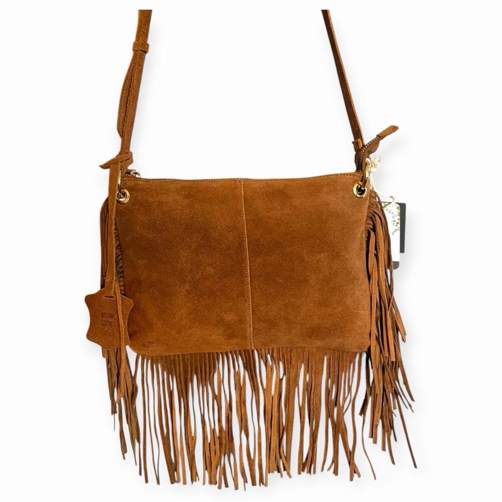 NWT Haute Hippie Suede Fringe Crossbody Bag Brown Boho Western Tassel Purse - Picture 7 of 7